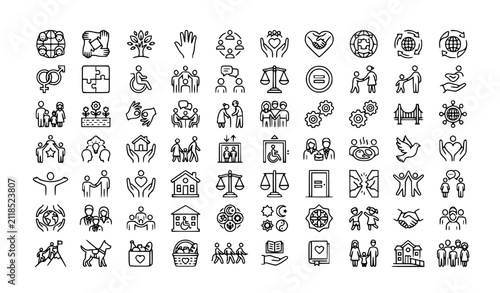 Modern Diversity Inclusion Equality Monochrome Outline Vector Icon Collection