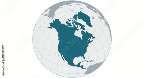 A flat illustration globe showing the continent of north america a flat illustration