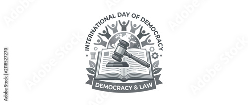 Gavel on Open Book with People and Globe Symbolizing Democracy