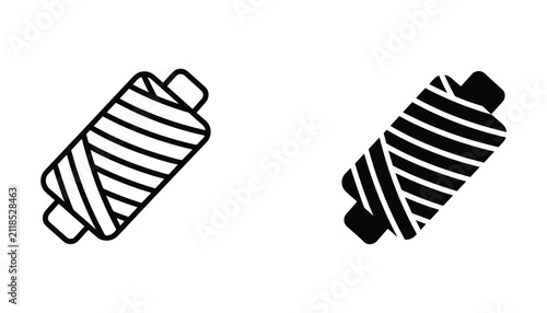 Canvastavla Thread spool icon for sewing and textile manufacturing in outline and solid vect