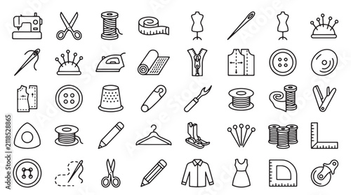 Konstfotografi Sewing and tailoring line icons set, 40 professional dressmaking equipment symbo