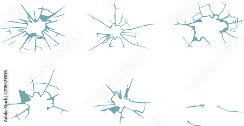 Obraz na płótnie Broken Glass and Bullet Hole Texture Vector Icon Set Featuring Realistic Cracks,