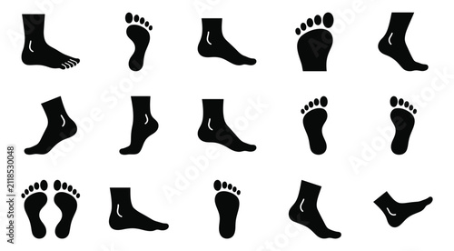 Foto Set of black silhouette icons representing a comprehensive human body parts bund