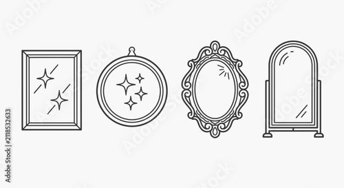 A flat illustration set of various mirror icons a flat illustration