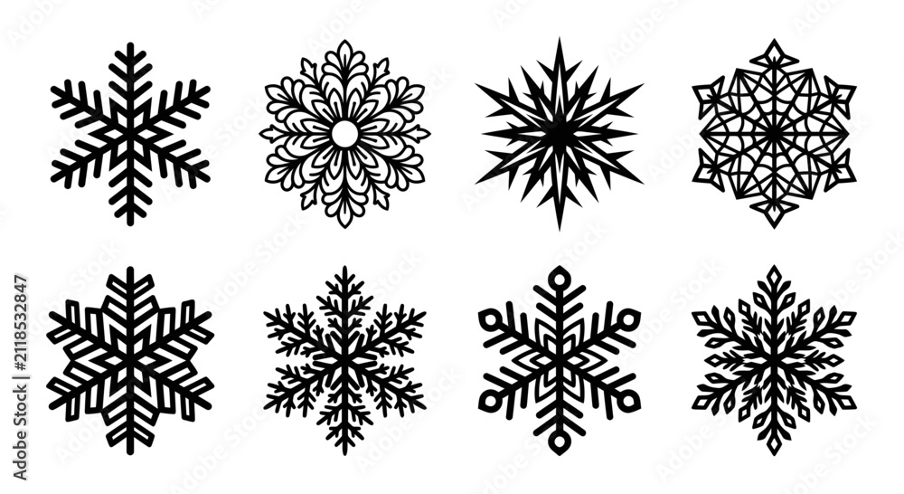 Obraz premium A flat illustration collection of decorative snowflake icons a flat illustration