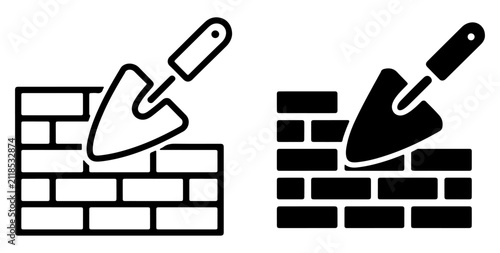 brick wall trowel construction vector icon