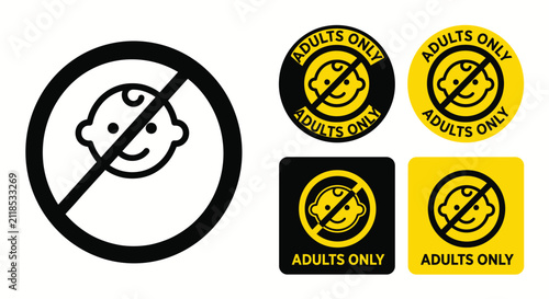 A flat illustration adults only warning signs a flat illustration
