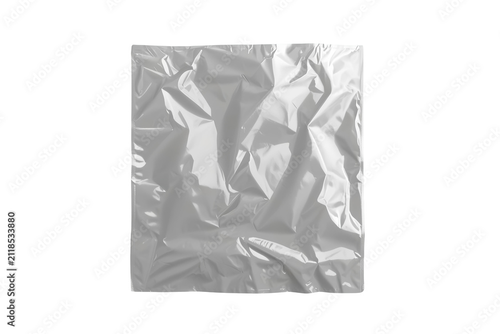 Naklejka premium Vertical silver foil pouch with sealed edges