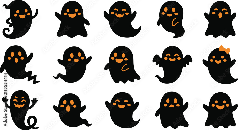 Obraz premium Set of cute ghost illustrations for Halloween designs and decorations