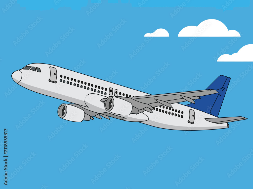 Fototapeta premium Commercial Airplane Illustration Flying in Blue Sky