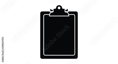 Black Clipboard Silhouette On White Background Minimalist Design Silhouette