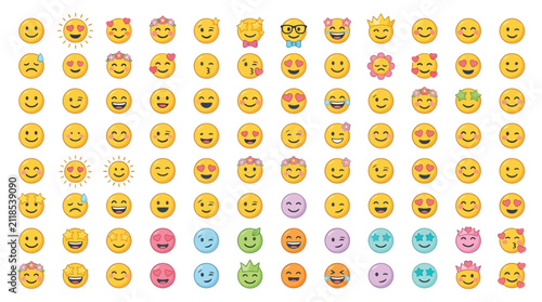Konstfotografi A large collection of diverse emojis expressing various emotions and feelings, presented in a grid format