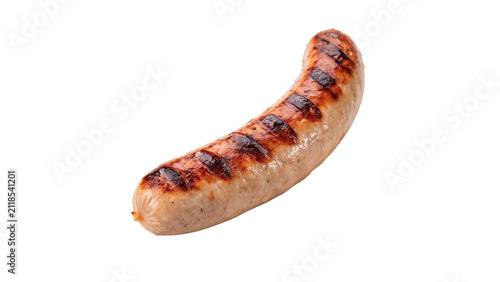 Fotografía Grilled organic pork bratwurst sausage food item isolated on transparent backgro