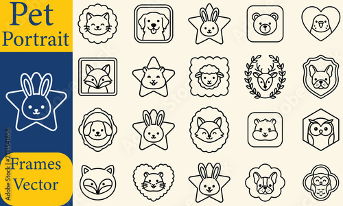 Konstfotografi Pet Portrait Frames Hand Drawn Doodle Vector Illustration