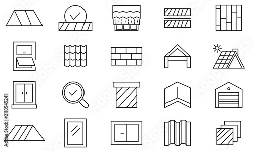Diverse roof icon collection. House Roof icon set such as  window, construction, protection and more. Vector illustration.