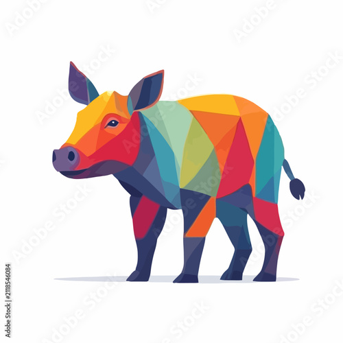 Tapir depicted in a colorful geometric low poly style stands against a clean white background.
