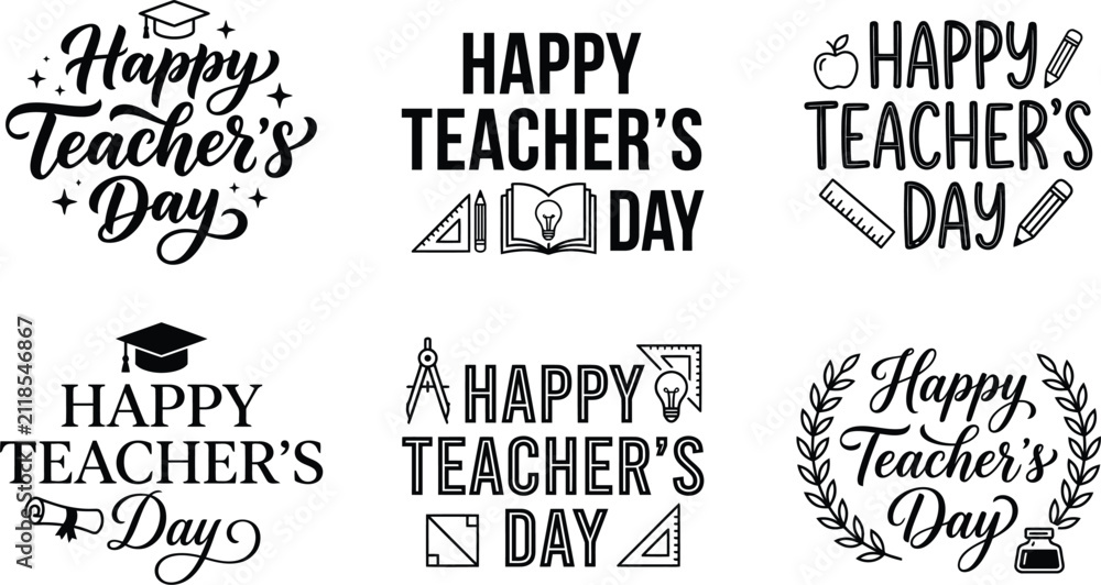 Fototapeta premium Teacher's Day Typography Collection for Educational Designs