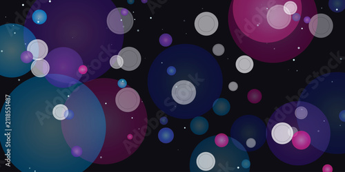 Abstract Bokeh Background with Overlapping Colorful Translucent Circles on Dark Pattern