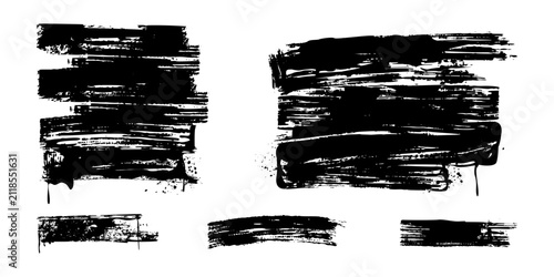 Collection Of Black Grunge Paint Brush Strokes And Ink Splatter Textures