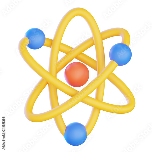 3D rendering colorful atomic structure icon for science physics education