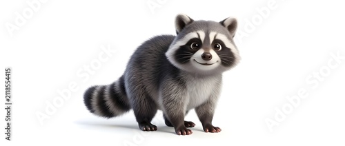 Cute cartoon raccoon character on a white background with copy space