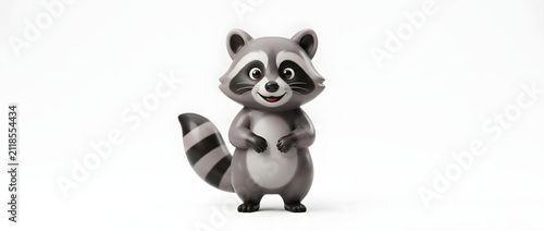 Cute cartoon raccoon character with striped tail isolated on white
