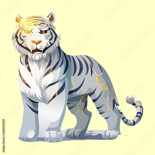 Photography Majestic white tiger vector illustration featuring glowing blue stripes and nobl