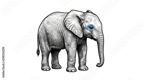 Foto Detailed african elephant sketch on white background.