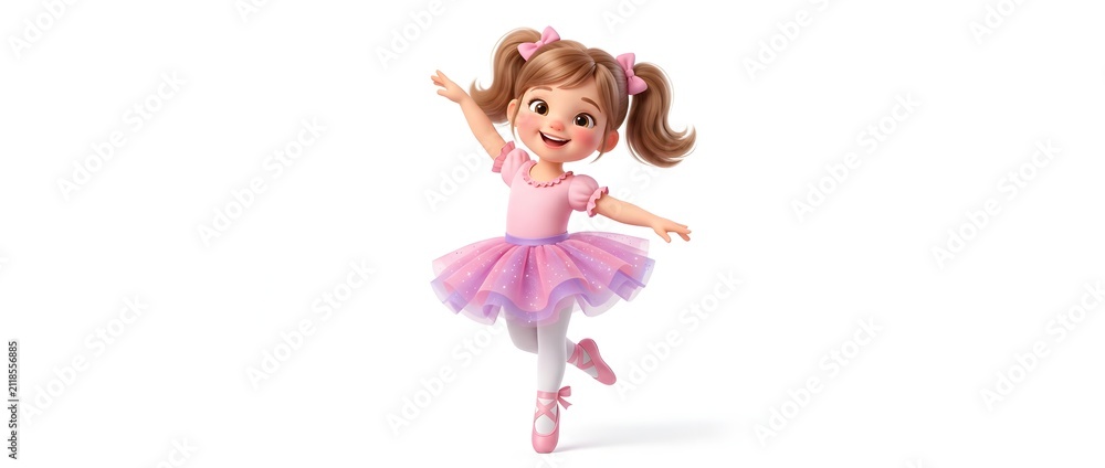 Fototapeta premium Animated young girl in ballet tutu performing graceful dance pose