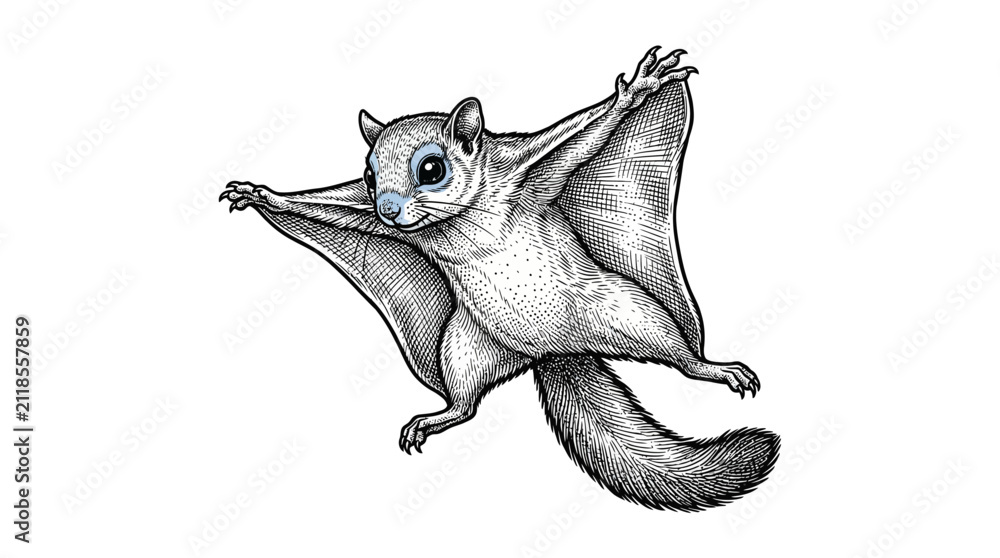 Fototapeta premium Hand drawn sugar glider illustration in vintage ink style.
