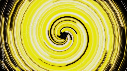 Abstract yellow digital whirlpool motion graphics with a black background and bright neon circular pattern suitable for dynamic visual presentations and modern designs.