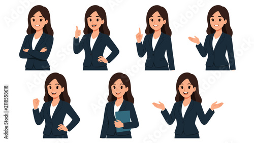 Obraz na plátně Businesswoman character set with different presentation poses