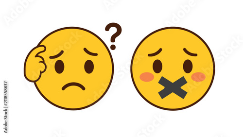 Canvastavla Confused and silent face icons with question mark on white