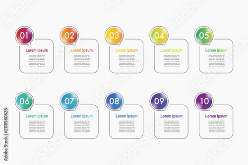 infographic elements template, business concept with 10 steps, rectangle shapes design with multi gradient color label for workflow layout, diagram, annual report, vector