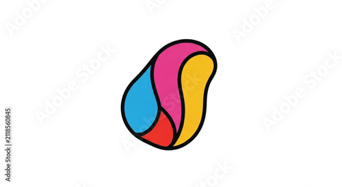 Bold Abstract Blue and Red Shape with Black Outline - Simple Flat Design