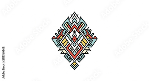 Abstract geometric pattern with bold black outline and colorful shapes - vector illustration