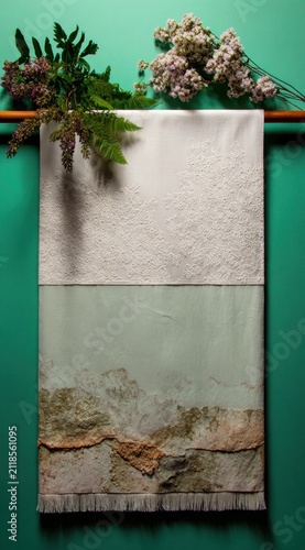 Decorative Textile Hanging with Dried Flowers and Greenery.