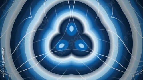 Suitable for backgrounds, wallpaper, digital art, web design. A mesmerizing symmetrical blue abstract circular pattern with glowing neon light waves.