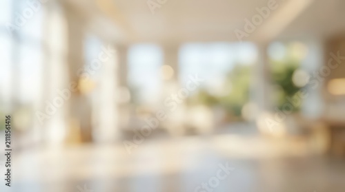 Blurred abstract interior luxury living room office background bright bokeh light modern home real estate architecture design