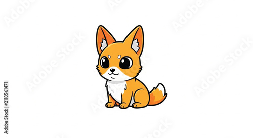 Adorable Orange Fox Character with Big Eyes, Bold Outline, Vector Illustration