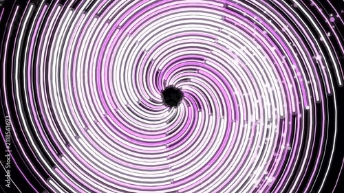 Abstract spiral pattern design suitable for backgrounds, branding, prints, web design, digital art. Vibrant purple and white colors, geometric light tunnel.