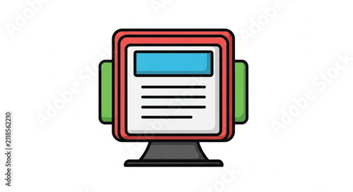 Bold cartoon illustration of a computer monitor with bright colors and clean lines, symbolizing technology and digital media.