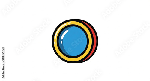 Bold Cartoon Magnifying Glass Icon with Blue Lens and Yellow Border on White Background