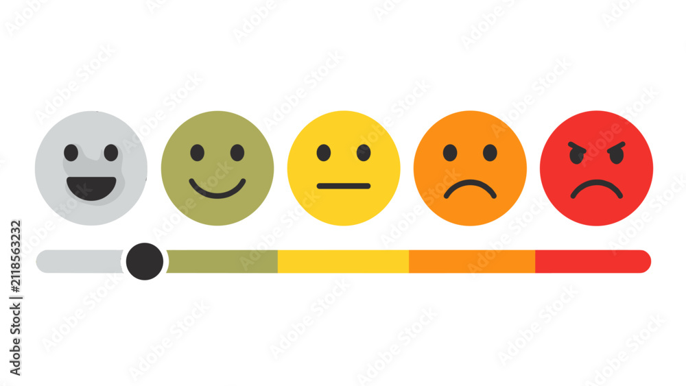 Obraz premium Satisfaction rating scale with emoticon faces and slider