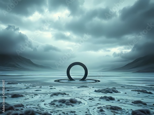 3D Dollar Symbol Floating on Calm Ocean Water Surface Under Blue Sky with Cloud Reflection and Sunlight Horizon Landscape Background
