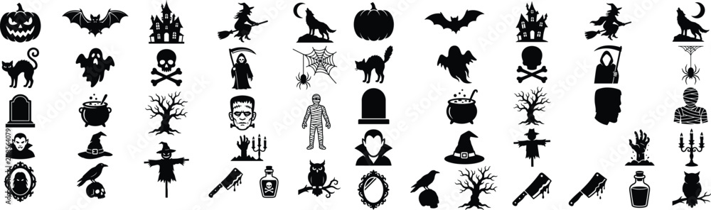 Fototapeta premium Halloween Icon Silhouette Vector Mega Bundle SVG Cut File Set