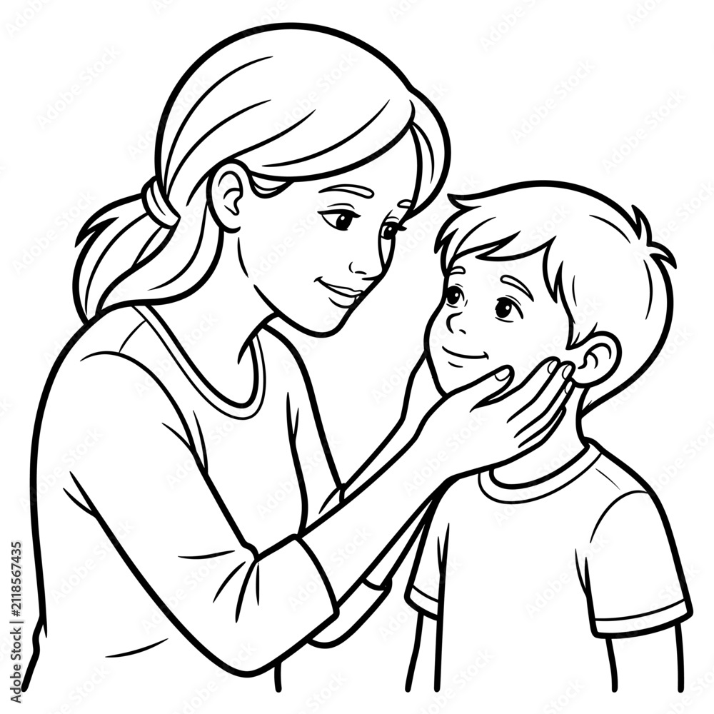 Fototapeta premium Mother gently touches son's face loving interaction