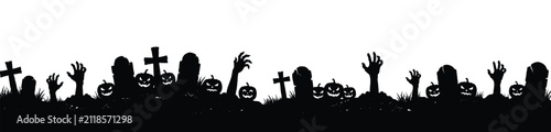 Canvas Print Halloween graveyard cemetery silhouette landscape with tombstones dead trees and