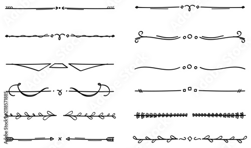 Collection of hand-drawn decorative line dividers and ornaments separator