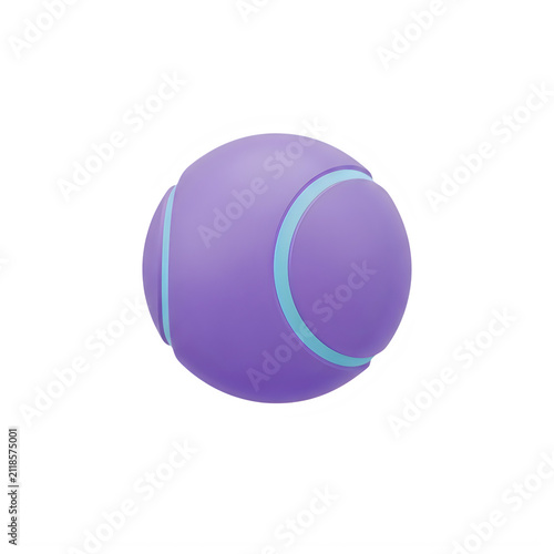 Purple tennis ball with blue seams, vibrant sports equipment on white background, stylized athletic ball for competition and recreation